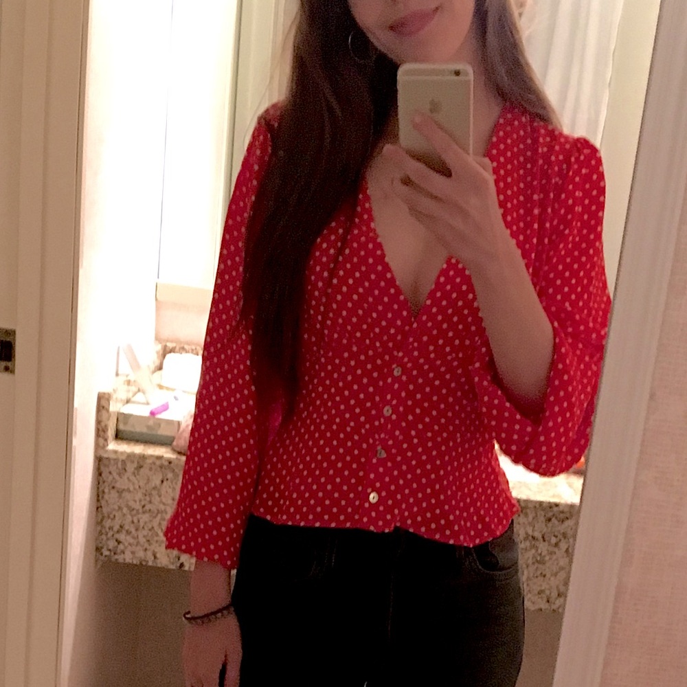 Free People Red Polka Dot Blouse XS